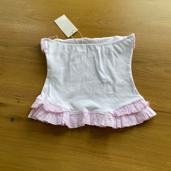 NWT Zara Pink & White Striped Ruffle Tube Top - Size L (Fits M/S) - Picture 2 of 5